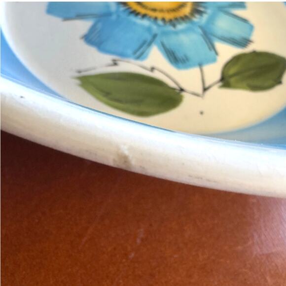 Vintage Rossini Ironstone Serving Bowl Blue Flower Hand Painted Japan MCM - Picture 8 of 9